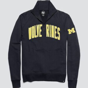 47 Brand Michigan Wolverines Navy Blue 1/2 Zip Pullover Sweatshirt. Medium.